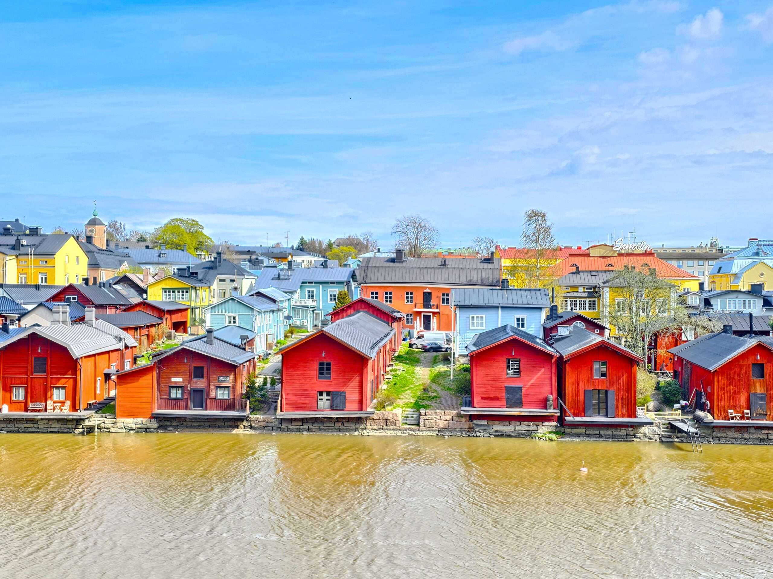 The red shore houses along the river, Porvoo